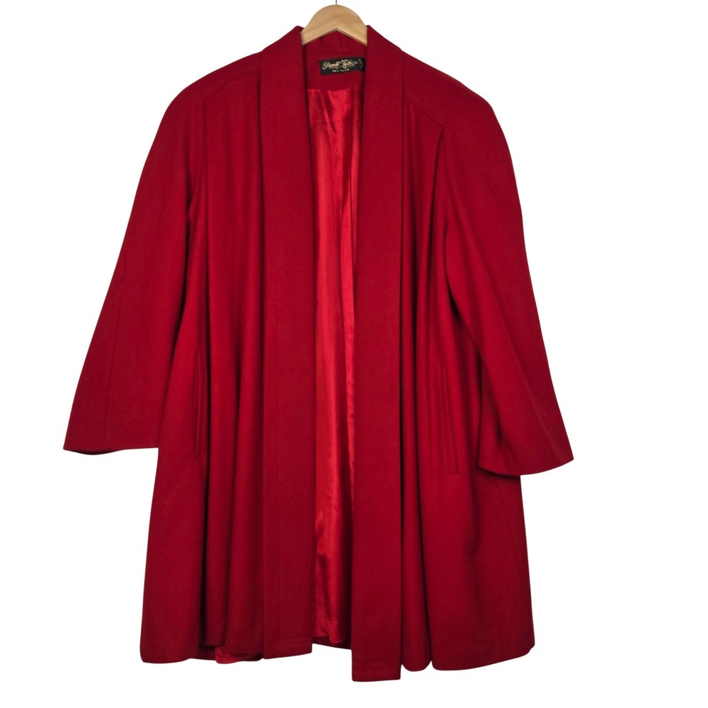 Vintage Elegant Fashions Womens Large Red 100% Wool Swing Coat Made USA